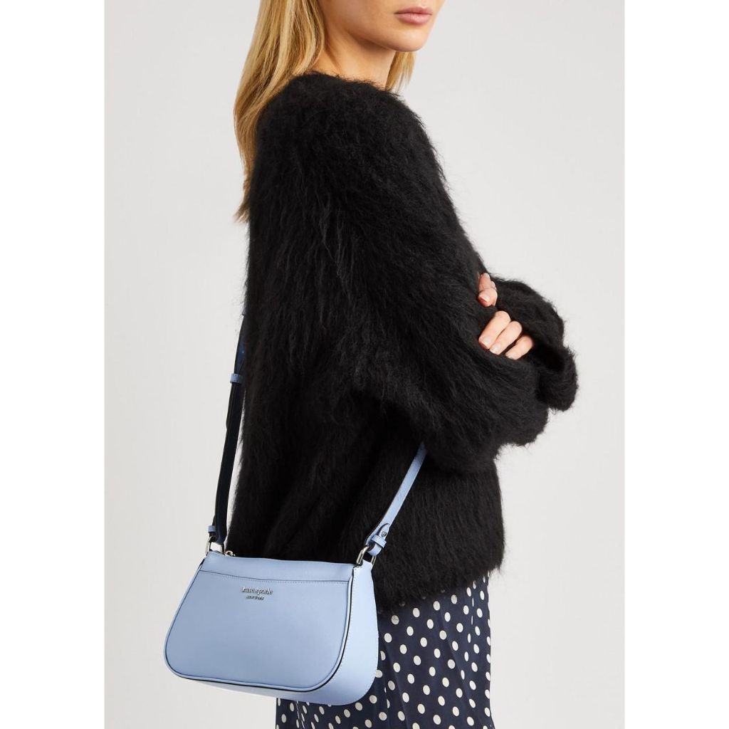 Kate Spade New York Bleecker Small Crossbody Sling Saffiano Shoulder Leather Bag Light Pastel Baby Blue Pink Travel Zip