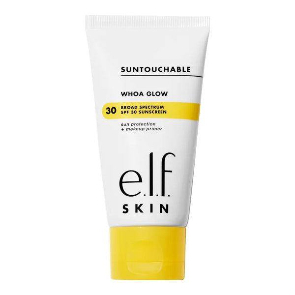 e.l.f. elf Suntouchable Whoa Glow SPF 30 Sunscreen Primer Hyaluronic Shimmer Aloe Foundation Bronze Peach Champagne Oily
