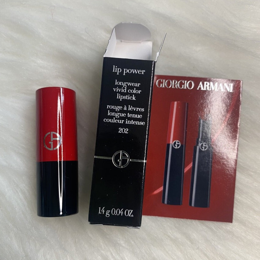 Giorgio Armani Lip Power Longwear Vivid Color Lipstick Warm Red Brown Grazia Satin Balm Travel Brick Sample Mini Oils