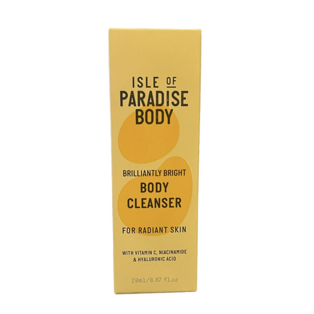 Isle of Paradise Brilliantly Bright Body Cream Cleanser Brightening Vitamin C Niacinamide Hyaluronic Travel Sample