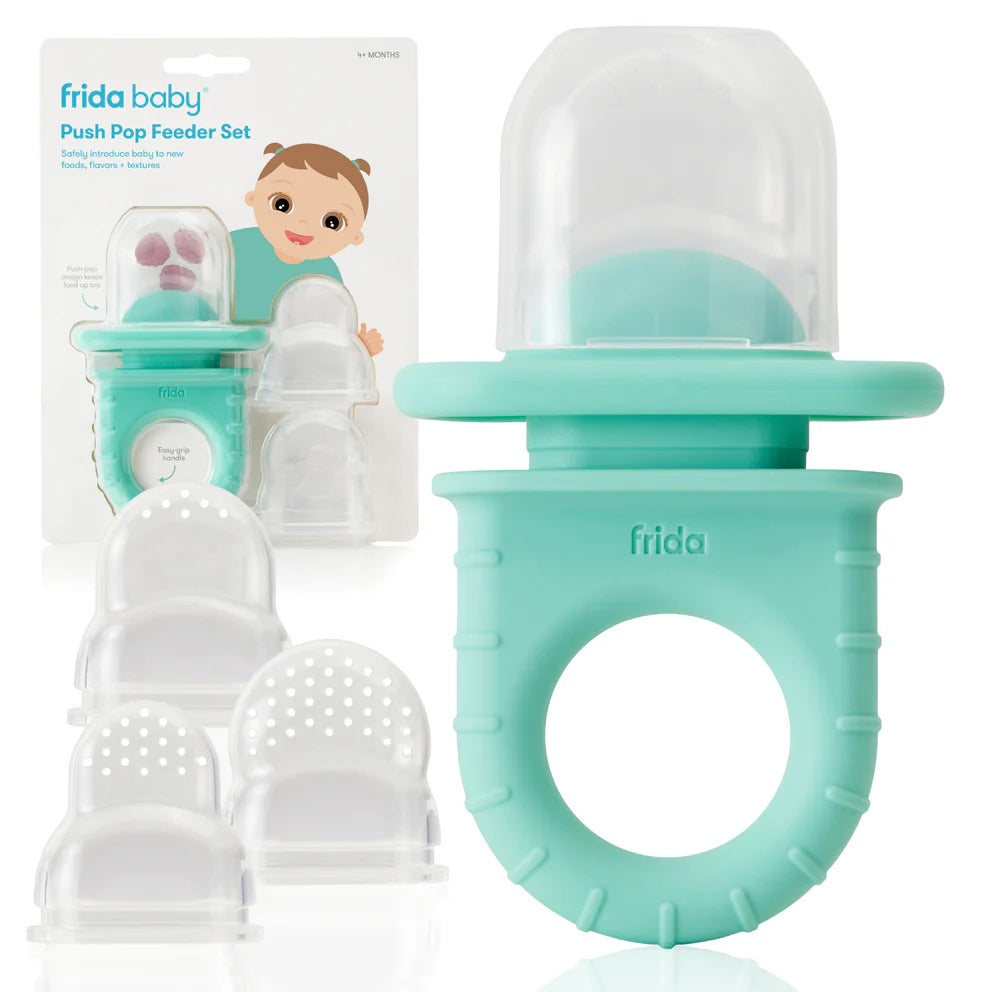 Frida Baby Push Pop Feeder Set Teether Snack Silicone Handle Travel Puree Ice Blended Milk Oral Teething Relief Cold