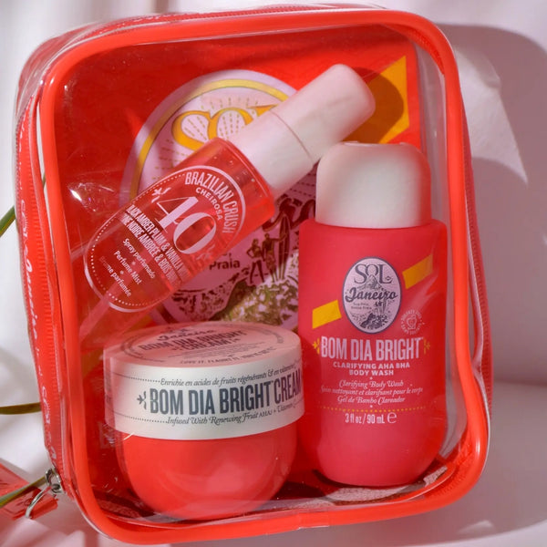 Sol de Janeiro Bom Dia Bright Jet Set Travel Kit Gift Pouch Clarifying Body Wash Cream Cheirosa 40 Perfume Mist Lotion