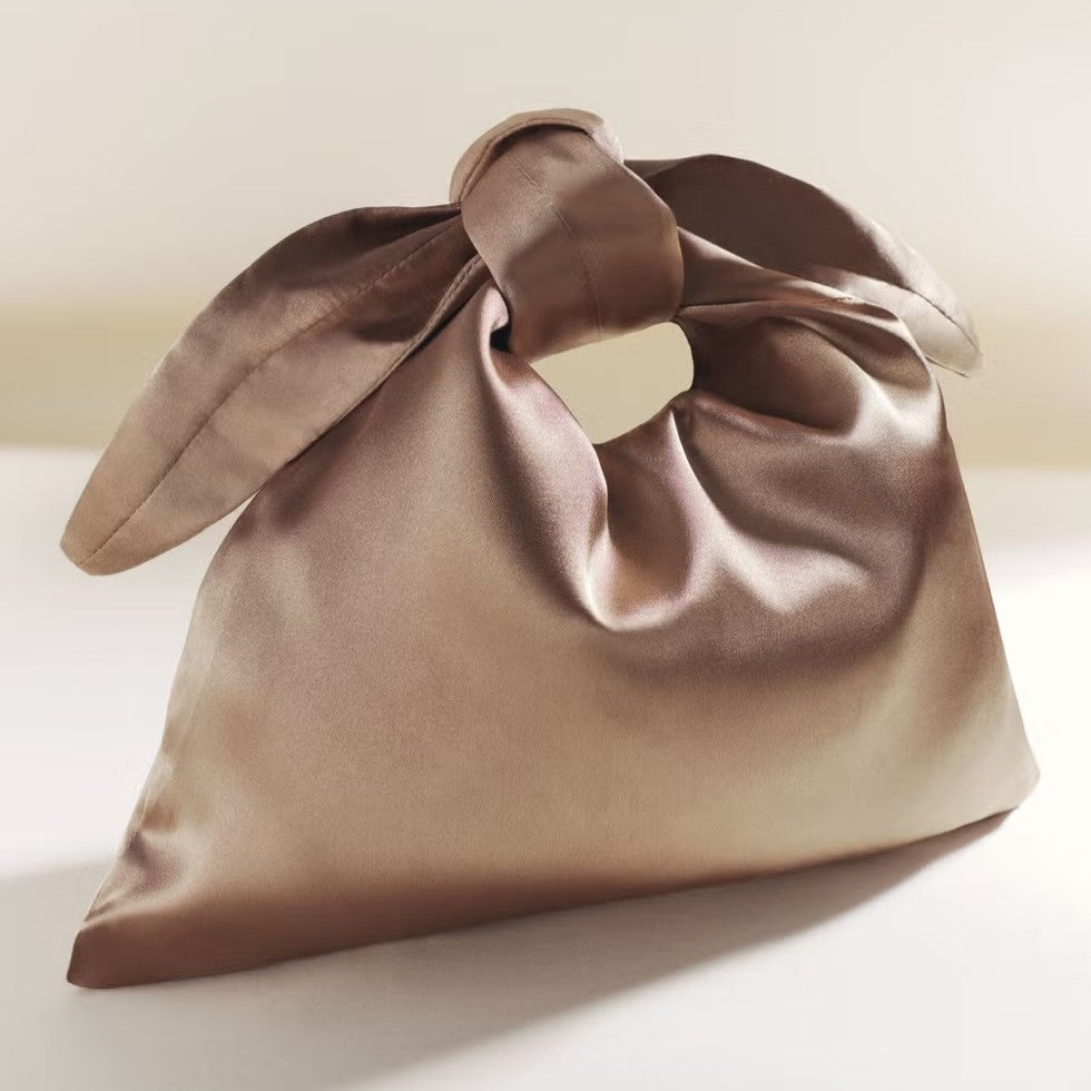 MERIT Tove Signature Makeup Designer Evening Silk Satin Beauty Champagne Chic Bag Tote Pouch Handbag Clutch Limited Snap