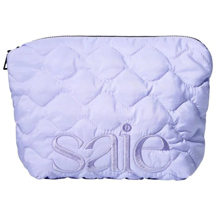 Saie Quilted Makeup Bag Travel Portable Case Pouch Organiser Fabric Lavender Purple Pocket Zipper Brush Toiletries