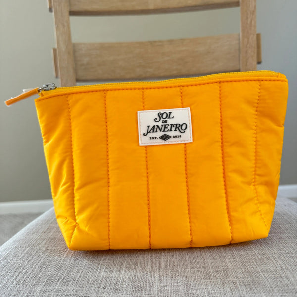 Sol de Janeiro Zipper Cosmetics Gift Toiletries Case Makeup Wash Puffy Quilted Bag Pouch Yellow Travel Organizer Fabric