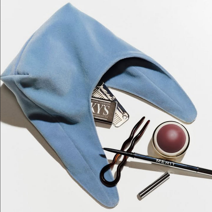 MERIT Tove Signature Makeup Designer Evening Silk Satin Beauty Champagne Chic Bag Tote Pouch Handbag Clutch Limited Snap